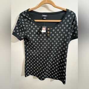 American Living Black Top with White Floral Design